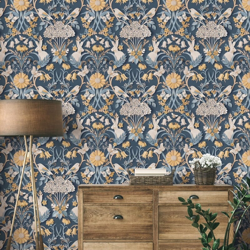 Woodland 3D Effect Wallpaper - Navy - Fine Décor - FD42950 - Premier Wallcovering