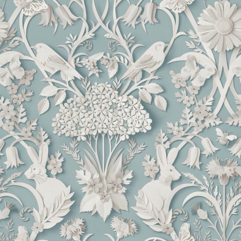 Woodland 3D Effect Wallpaper - Blue - Fine Décor - FD43605 - Premier Wallcovering