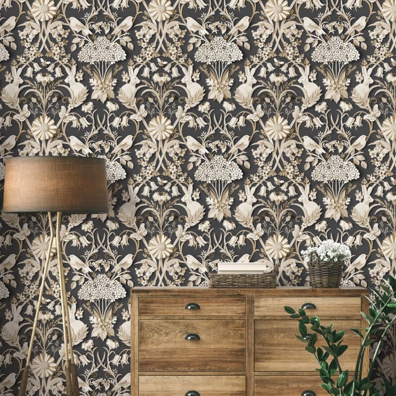 Woodland 3D Effect Wallpaper - Charcoal - Fine Décor - FD42948 - Premier Wallcovering