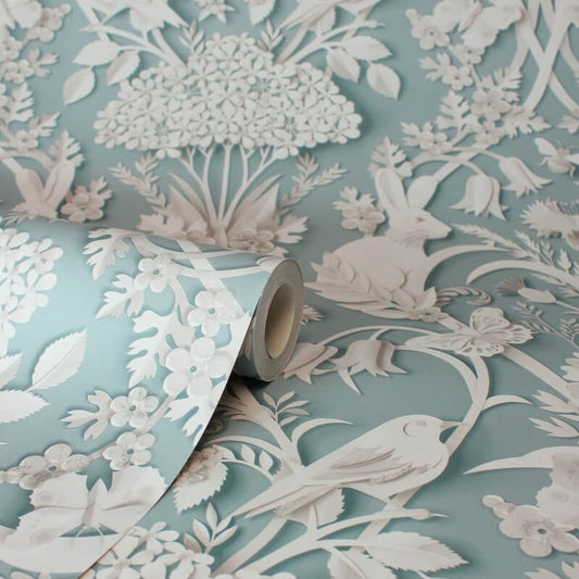 Woodland 3D Effect Wallpaper - Blue - Fine Décor - FD43605 - Premier Wallcovering