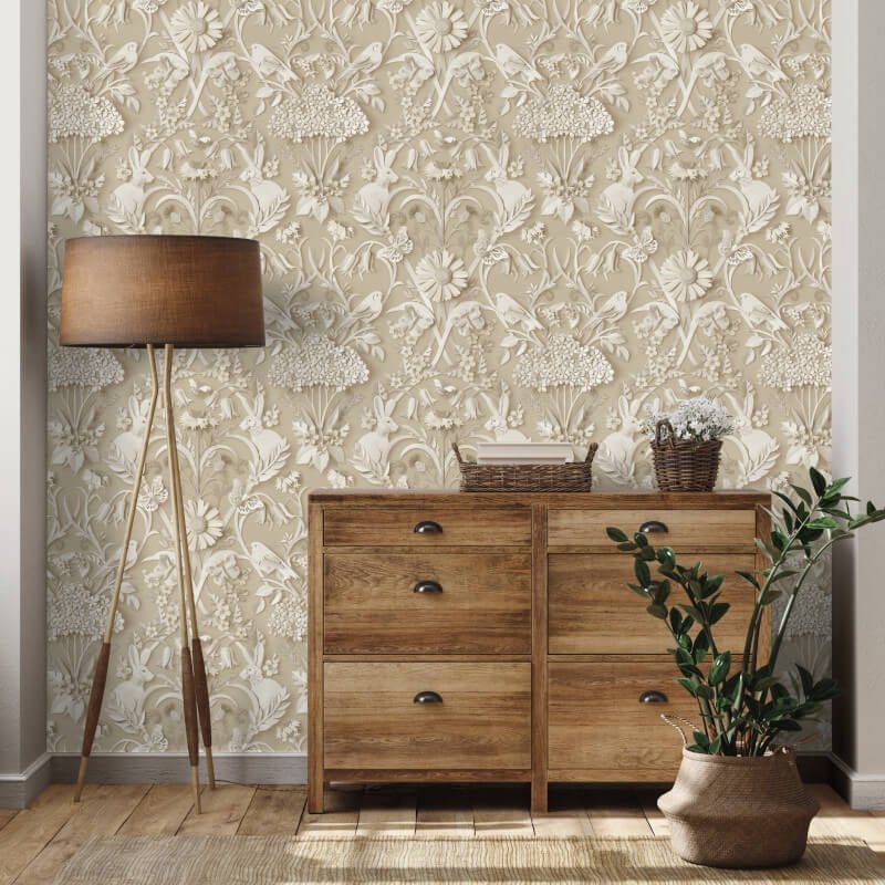 Woodland 3D Effect Wallpaper - Natural - Fine Décor - FD43606 - Premier Wallcovering