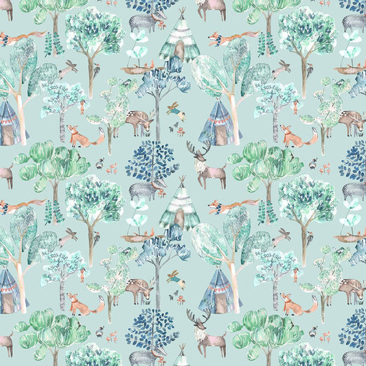 Woodland Adventures Wallpaper - Aqua - Voyage Maison - WOODLAN/WPO/AQU - Premier Wallcovering