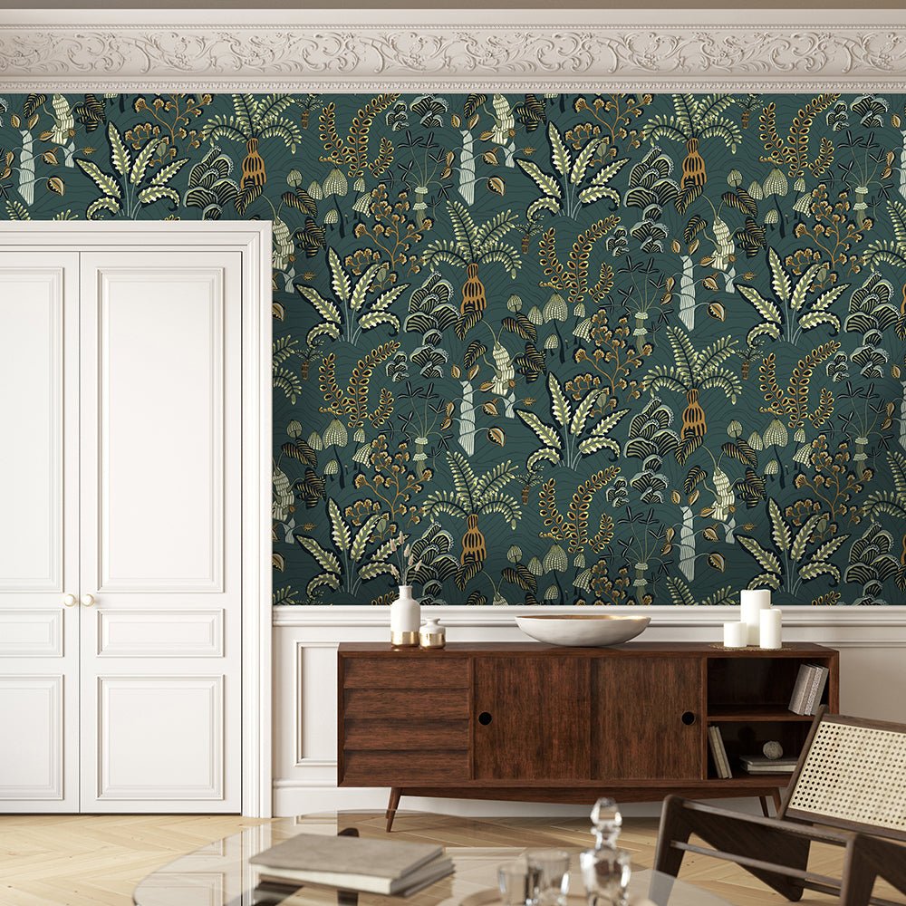 Woodland Floor Wallpaper - Petrol and Sage - Josephine Munsey - JMW-101221 - Premier Wallcovering