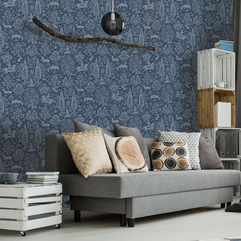Woodland Floral Wallpaper - Dark Blue - Crown - M1169 - Premier Wallcovering