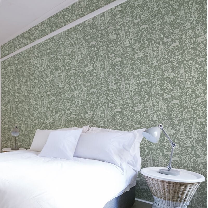 Woodland Floral Wallpaper - Sage Green - Crown - M1167 - Premier Wallcovering