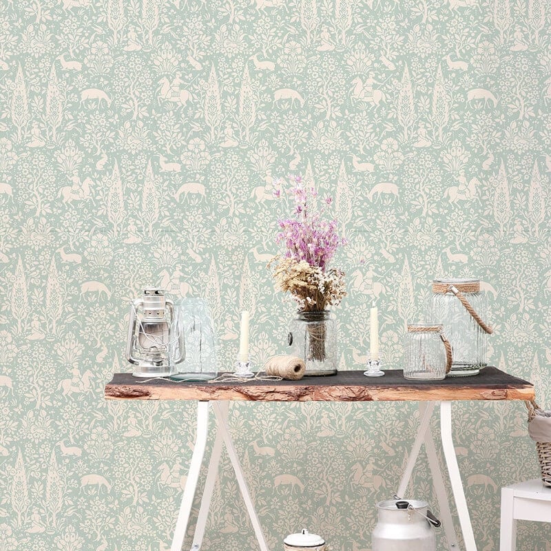Woodland Floral Wallpaper - Duck Egg - Crown - M1166 - Premier Wallcovering