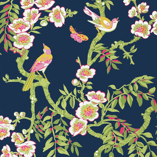 Yukio Wallpaper - Navy & Pink - Thibaut - T20846 - Premier Wallcovering