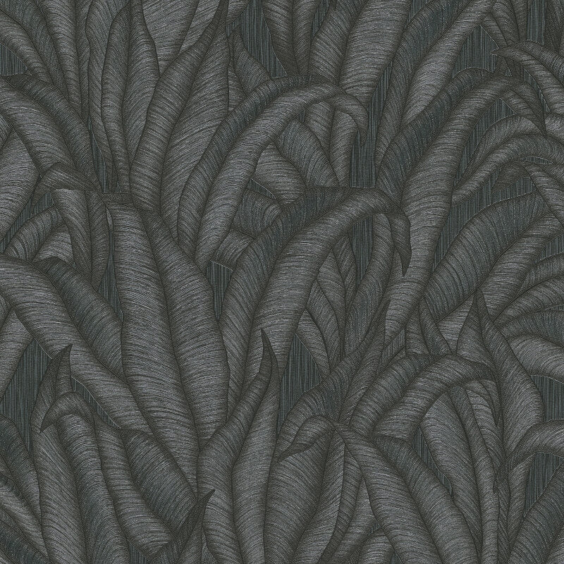 Zanzibar Leaf Metallic Wallpaper - Black - Erismann - 10371 - 15 - Premier Wallcovering