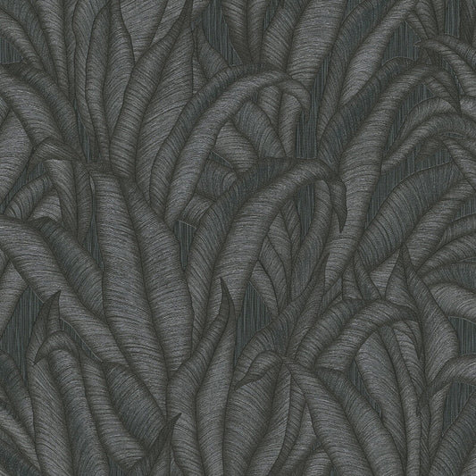 Zanzibar Leaf Metallic Wallpaper - Black - Erismann - 10371 - 15 - Premier Wallcovering