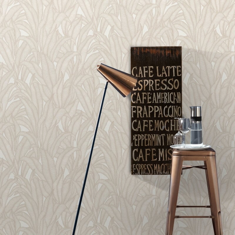 Zanzibar Leaf Metallic Wallpaper - Beige - Erismann - 10371 - 26 - Premier Wallcovering