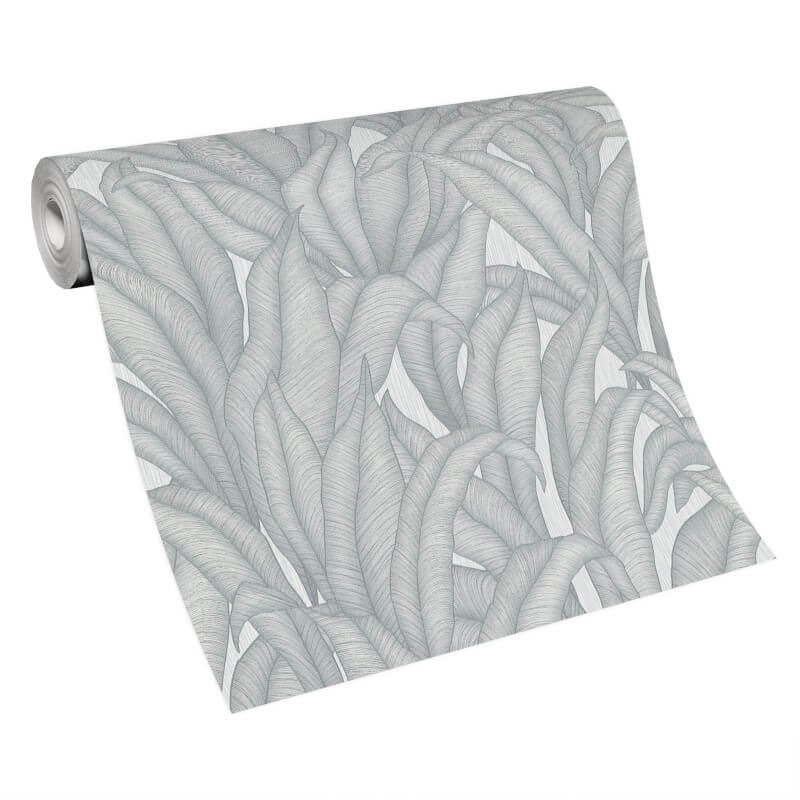Zanzibar Leaf Metallic Wallpaper - Light Grey - Erismann - 10371 - 31 - Premier Wallcovering