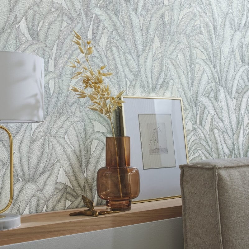 Zanzibar Leaf Metallic Wallpaper - Light Grey - Erismann - 10371 - 31 - Premier Wallcovering