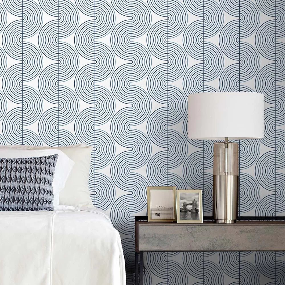 Zen Geo Wallpaper - White / Blue - NextWall - NW44202 - Premier Wallcovering