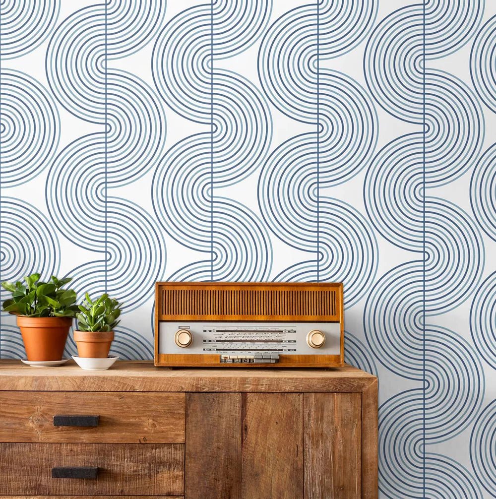 Zen Geo Wallpaper - White / Blue - NextWall - NW44202 - Premier Wallcovering