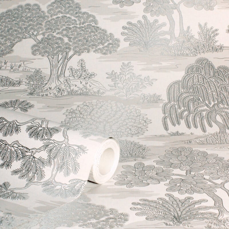 Zen Oriental Landscape Wallpaper - Silver - Fine Décor - FD43441 - Premier Wallcovering