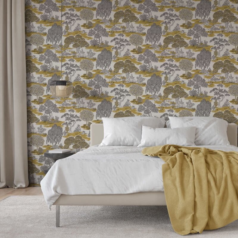 Zen Oriental Landscape Wallpaper - Ochre - Fine Décor - FD43440 - Premier Wallcovering