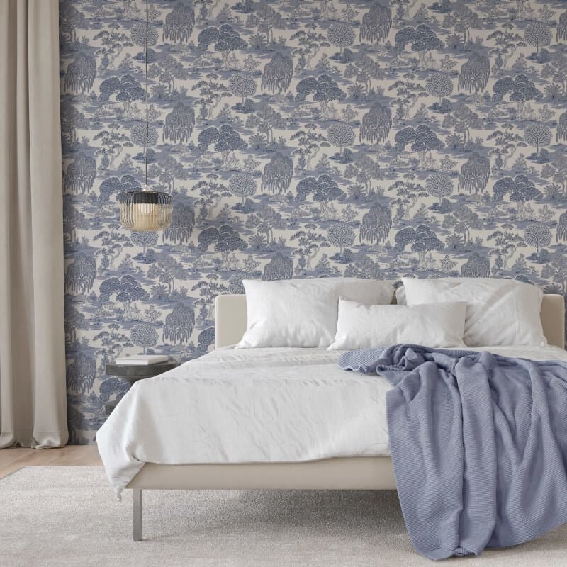 Zen Oriental Landscape Wallpaper - Blue - Fine Décor - FD43443 - Premier Wallcovering