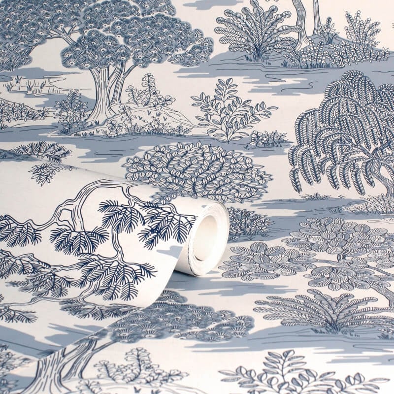 Zen Oriental Landscape Wallpaper - Blue - Fine Décor - FD43443 - Premier Wallcovering