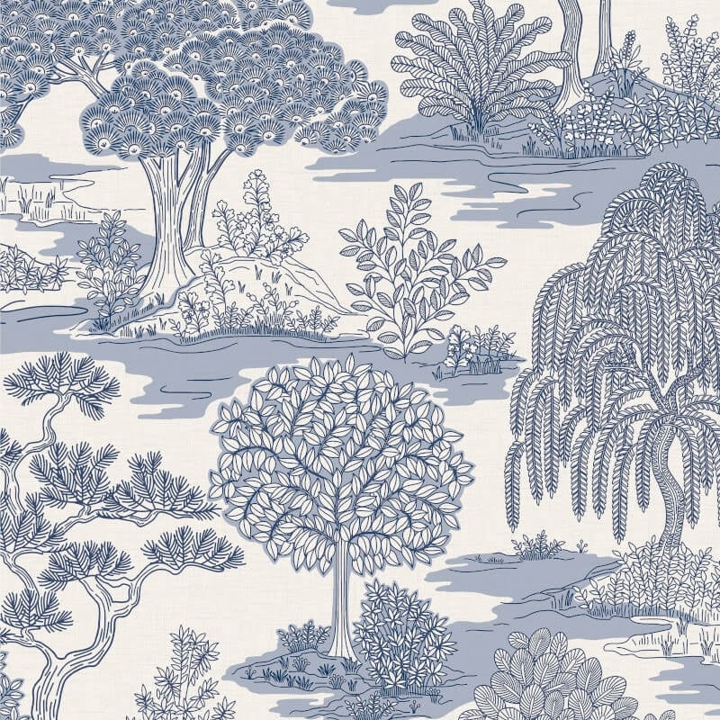 Zen Oriental Landscape Wallpaper - Blue - Fine Décor - FD43443 - Premier Wallcovering