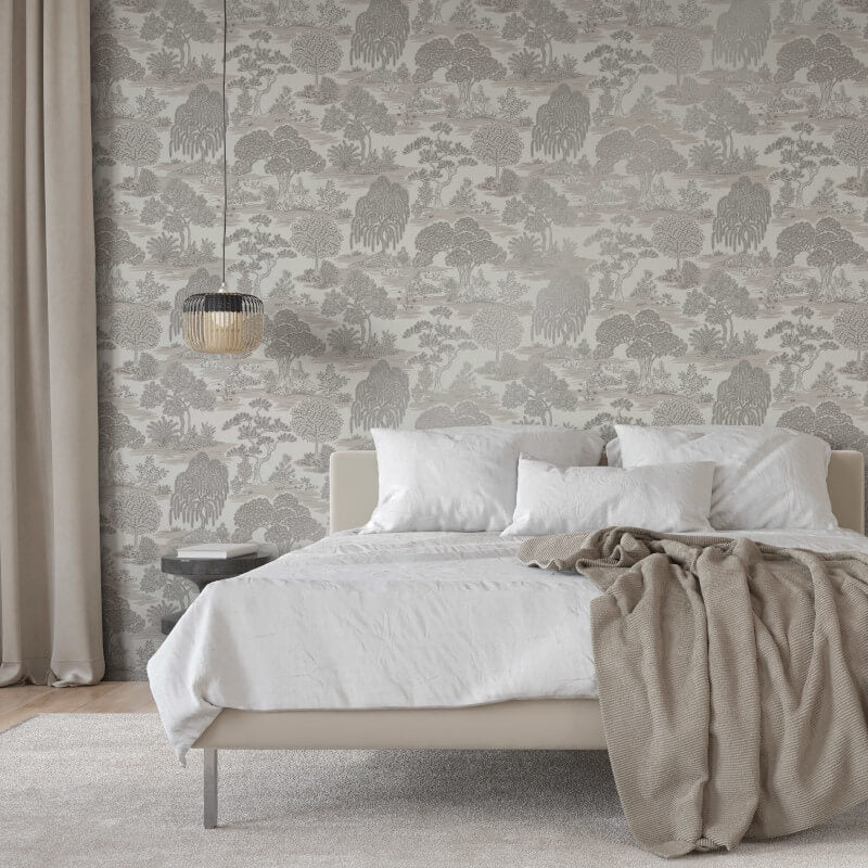 Zen Oriental Landscape Wallpaper - Silver - Fine Décor - FD43441 - Premier Wallcovering
